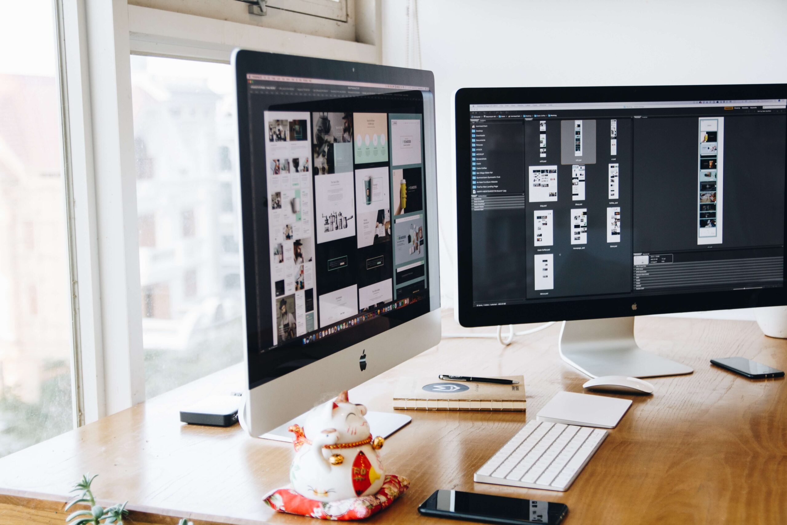 two screens on a desk